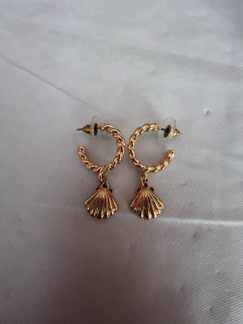 Gold-Tone Shell Drop Hoop Earrings